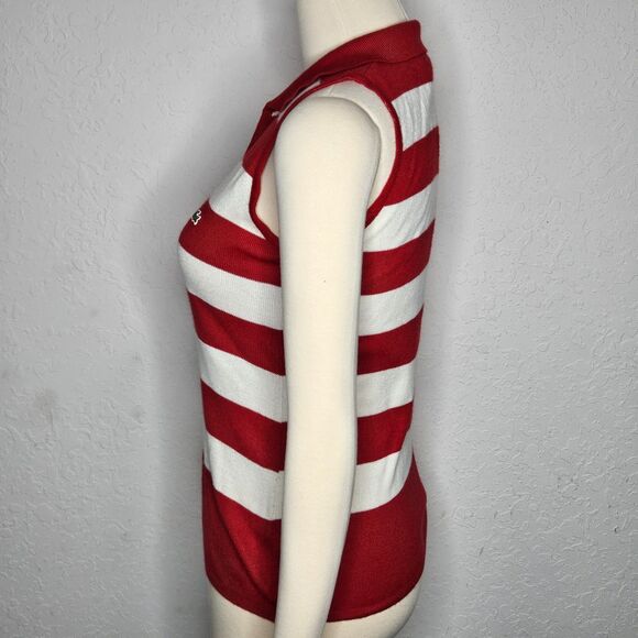 Lacoste Red White Striped Sleeveless Knit Polo Top Retro Y2K Preppy Size 6 Small - Picture 3 of 6